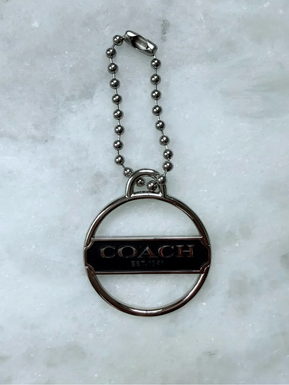 COACH Silvertone Metal Medallion Logo Keyring